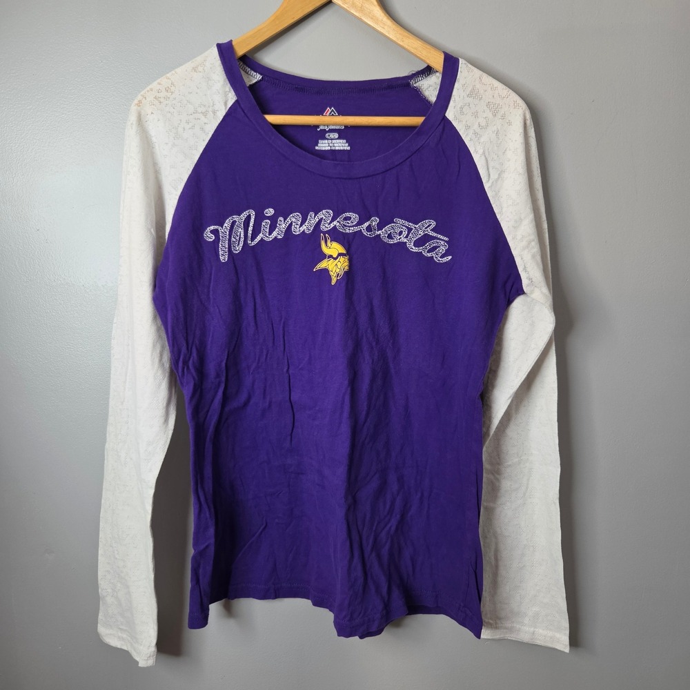 Majestic Minnesota Vikings Womens Purple Lace Raglan Long Sleeve Tee Large L